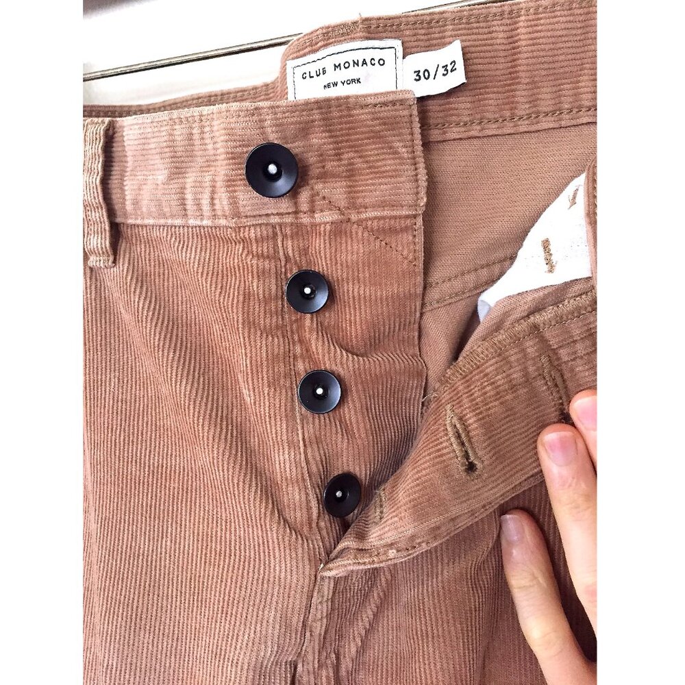 Club Monaco Pants Mens 30x32 Brown Chino Corduroy Button Fly Straight Leg - Picture 2 of 9
